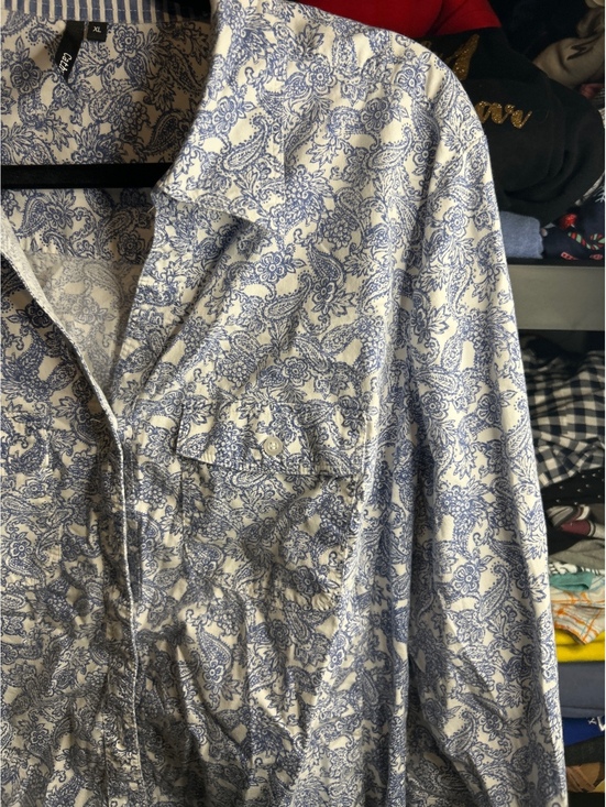 Other - Cathy XL Blue and White Paisley Button-Up Shirt